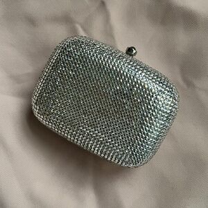 Silver Crystal-Studded Clutch Bag